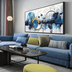 Blue Abstract Canvas Wall Art Bedroom - Office Artwork Wall Decor - Large Framed Wall Art for Living Room Ready to Hang Size 29" x 59"