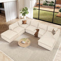 Vesgantti 7 Seater Plush Corduroy Couch, 141.7" Large Sofa, Beige | Oversized Modular Sectional Couch with Chaise & Ottoman, Deep Seat Cloud Sofa for Living Room, No Assembly Compressed Sofa