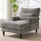 KEIKI Chaise Lounge Chair Indoor, Modern Leisure Sleeper Sofa Chair w/Double Deep Cushion, Accent Upholstered Reading Side Armchair, Recliner Arm Chairs for Living Room & Bedroom, Easy Assembly, Gray