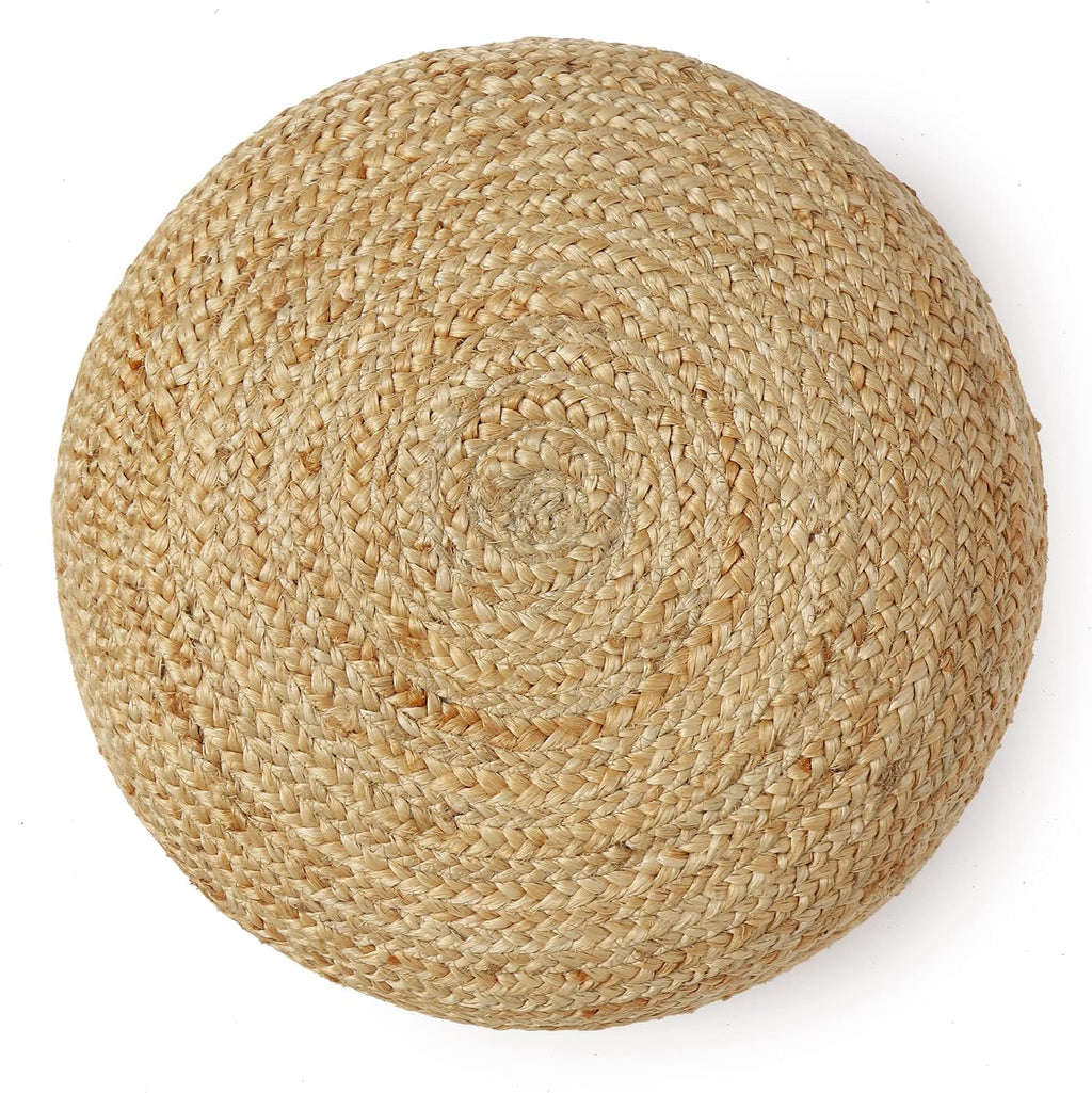 · REDEARTH · Jute Circular Low Pouf Ottoman - Boho Foot Stool - Natural | Jute, 18"x18"x10"; Braided Jute Pouf, Accent Sitting Doubles as Foot Rest; Great for Living Room, Patio, Outdoor, Bedroom