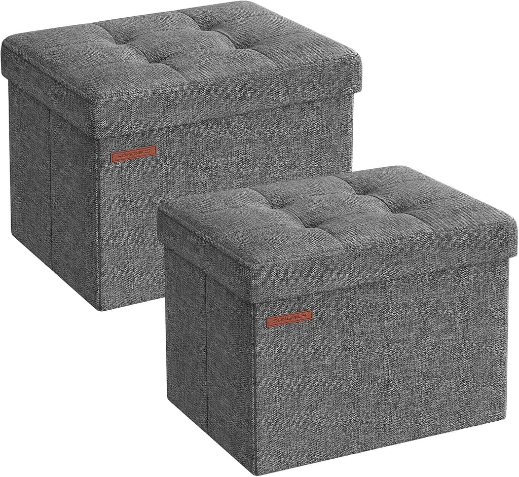 SONGMICS Small Folding Storage Ottoman, 15.7 x 12.2 x 12.2 Inches | Foot Rest Stool, 286 lb Load Capacity, Slate Gray and Ink Black, MINOTA Collection ULSF102G21