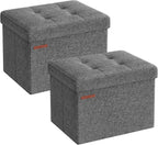 SONGMICS Small Folding Storage Ottoman, 15.7 x 12.2 x 12.2 Inches | Foot Rest Stool, 286 lb Load Capacity, Slate Gray and Ink Black, MINOTA Collection ULSF102G21