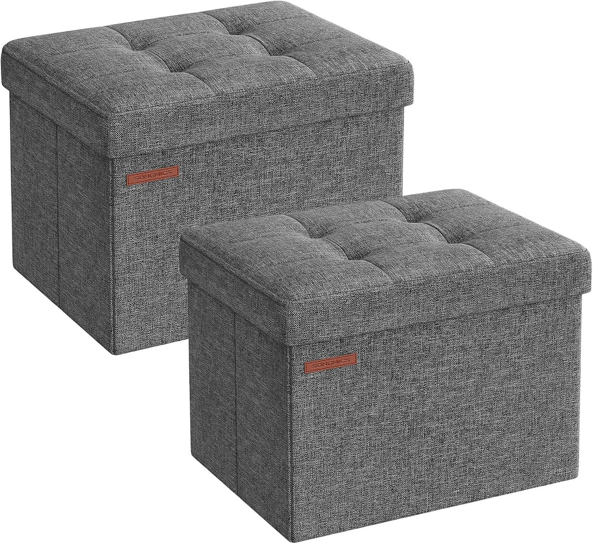SONGMICS Small Folding Storage Ottoman, 15.7 x 12.2 x 12.2 Inches | Foot Rest Stool, 286 lb Load Capacity, Slate Gray and Ink Black, MINOTA Collection ULSF102G21