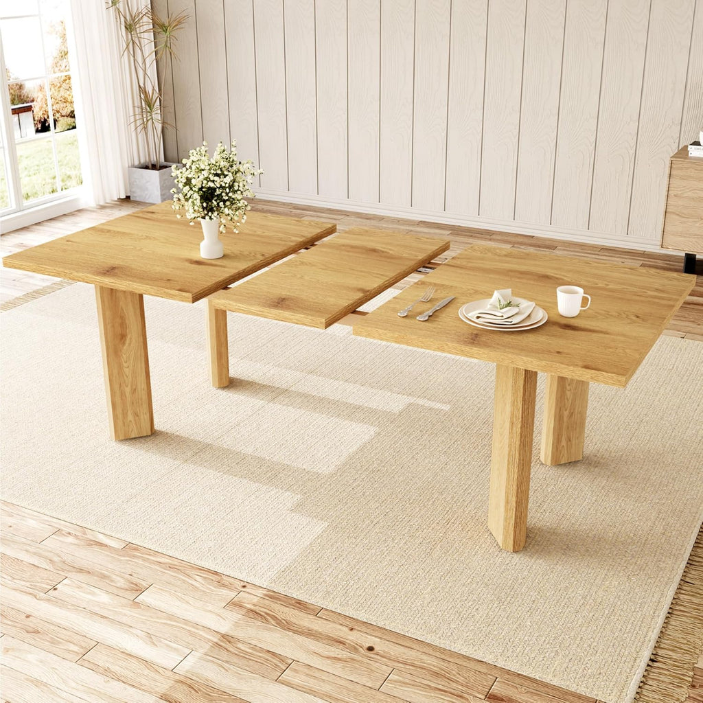HIPIHOM Extendable Dining Table for 6-8, Space-Saving (Oak) | MDF Farmhouse Kitchen Table, Extends 63-78.7'', Seats 6-8, Space-saving for Kitchen, Dining & Living Room