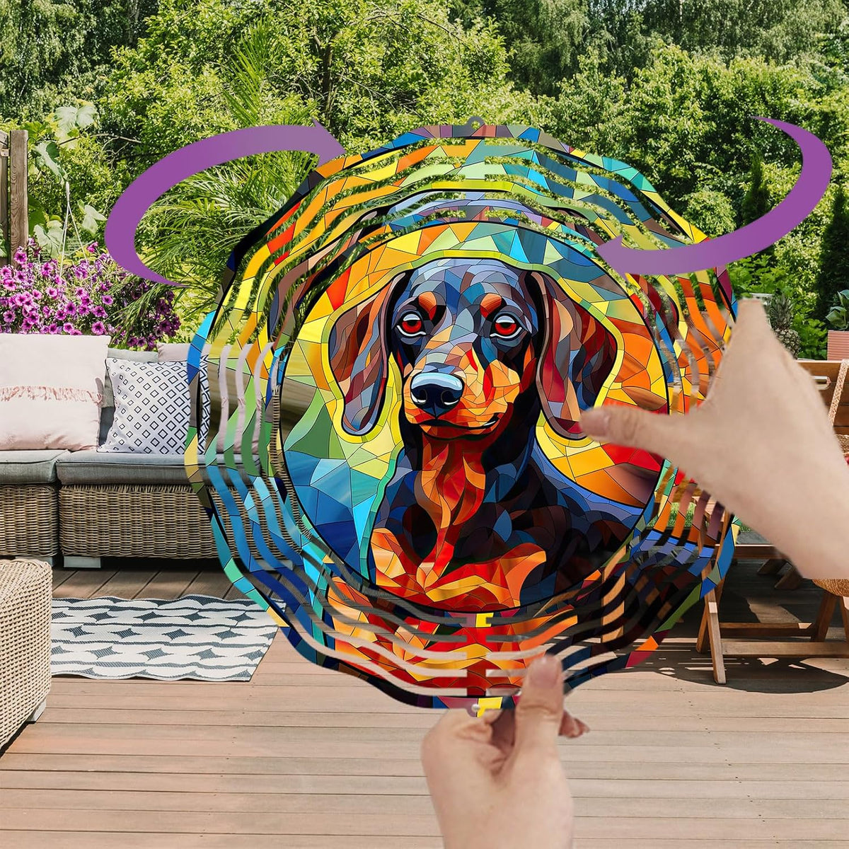Dachshund Dog Wind Spinners Outdoor Dog Memorial Gifts, 3D Metal Kinetic Hanging Garden Wind Spinner, Spinner Decor, Wind Sculptures for Outdoor & Indoor, Window, Yard Decor (Dachshund 1)