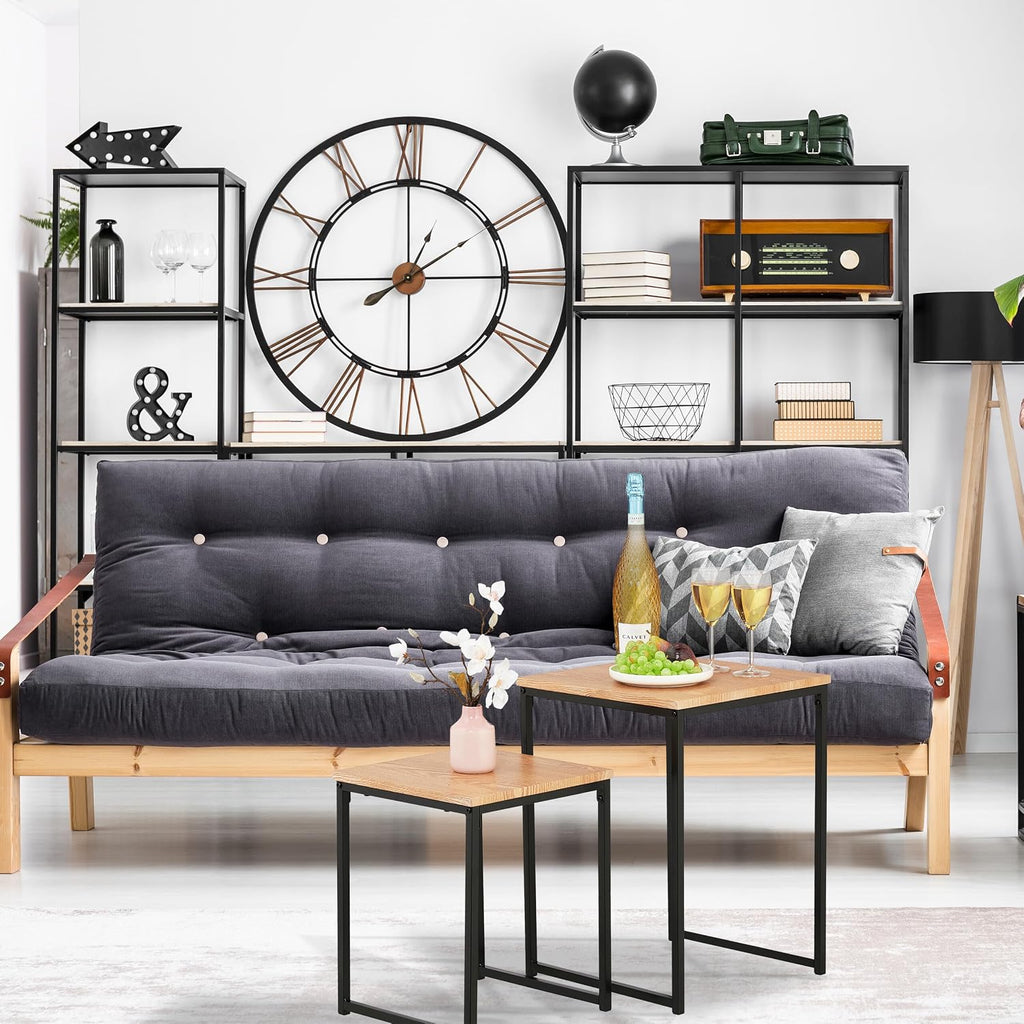 Relaxdays Side Table Set of 3, Stackable, 3 Sizes, Coffee Counter, Square, Metal, Living Room Decor, Brown/Black, Iron, 54 x 40 x 40 cm
