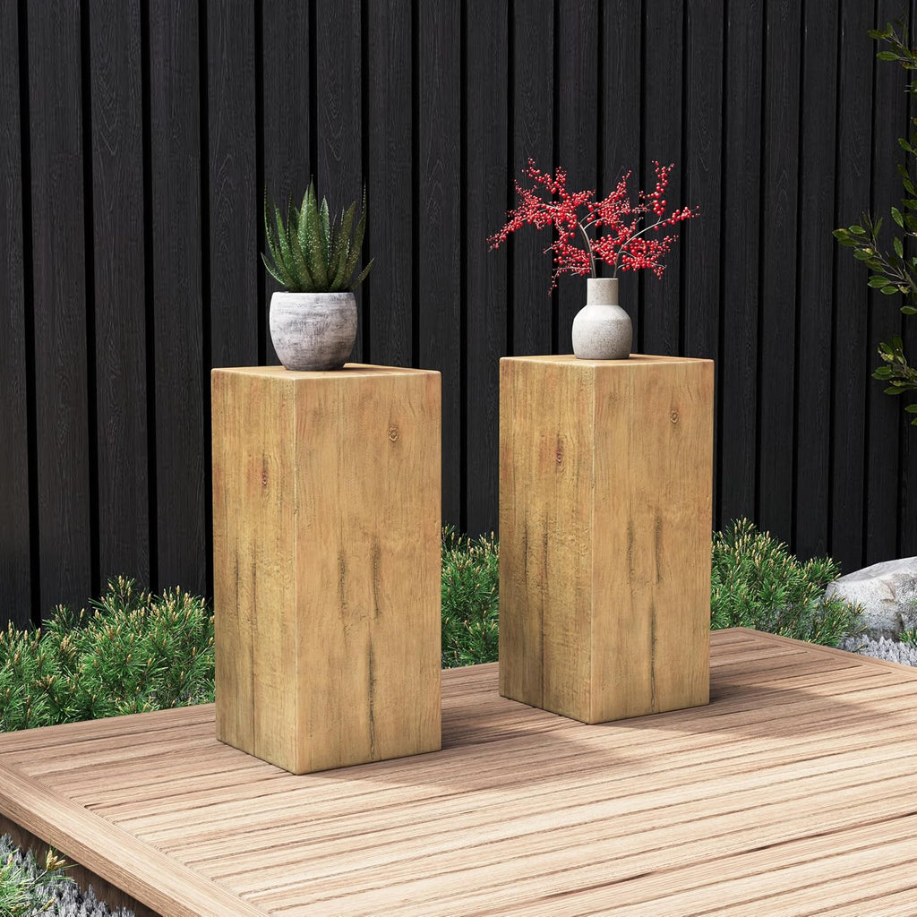 JIJIWANG 33.75" Square Living Room Side Table,Wood-Like Distressed Finish End Table,Decorative Coffee Tables for Indoor Outdoor Usage,Space Saving Furniture,Natural