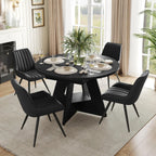 Miereirl Extendable Dining Table Set for 4-6, 47.24"-63" Round to Oval Dining Table Set with Upholstered Chairs, Hidden Storage Shelf, Kitchen & Dining Room Furniture for Apartment