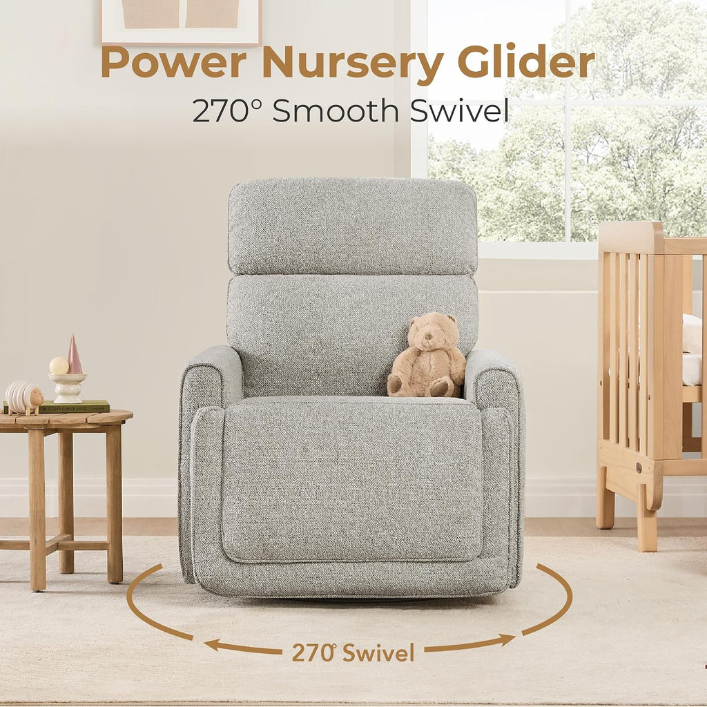 CHITA Power Swivel Glider Recliner Chair with Power Headrest, Light Grey
