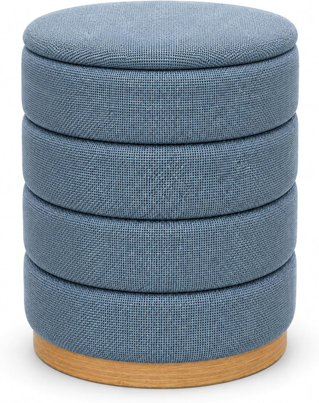 Linen Storage Ottoman Round Footrest with Hidden Storage, Light Blue 16" L X16 W X 17" H
