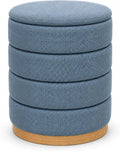 Linen Storage Ottoman Round Footrest with Hidden Storage, Light Blue 16" L X16 W X 17" H