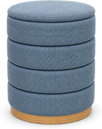 Linen Storage Ottoman Round Footrest with Hidden Storage, Light Blue 16" L X16 W X 17" H