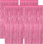 4 Pack Birthday Decorations, 3.28 FT x 7.05 FT Pink Backdrop, Metallic Happy Birthday Backdrop Fringe Curtains Party Streamer, Bachelorette Party Decorations Princes Birthday Party Decor