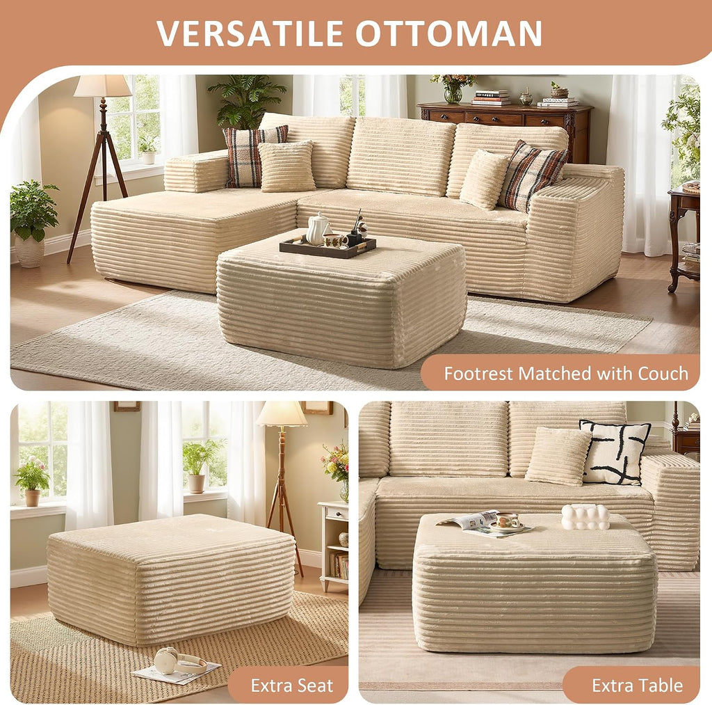 37.1" Ottoman for Couch, Memory Foam Cloud Sectional Couch for Living Room Foot Stools No Assembly Require (Beige, Ottoman)