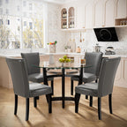 PADMA HOUSE Round Glass Dining Table Set for 4, 45in Modern Kitchen Small Wood Dinner Table with 4 Parsons Leather Dining Chairs 5 Piece Dining Room Table Chair Set, Clear&Grey