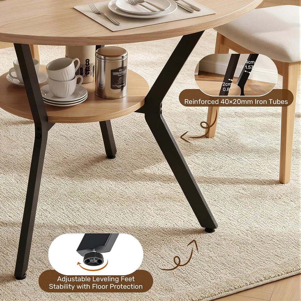 Miereirl 42.13" Round Dining Table for 4, Modern Kitchen Table with Open Storage Shelf, Wood Dining Table for Dining Room, Apartment, Small Spaces