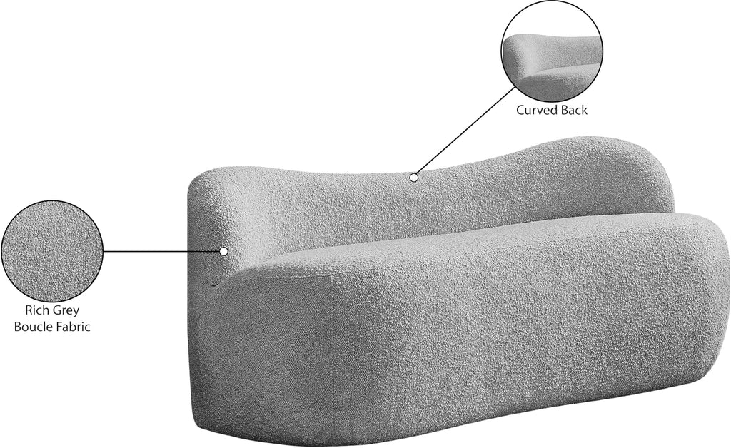 Meridian Furniture 119Grey Flair Collection Modern | Contemporary Boucle Fabric Upholstered Bench with Curved Back Design, Grey, 62" W x 23" D x 24" H