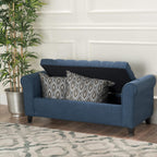 ‎GDF Studio Keiko Fabric Armed Storage Bench, Dark Blue, Dimensions: 19.75”D x 50.00”W x 20.5”H