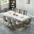 94.5" Large Dining Table for 10-12 People, Modern White Rectangle Kitchen Dinner Table w/Faux Marble Top&Silver Steel U-Base, Extral Long Dining Room Tables for Kitchen Living Room