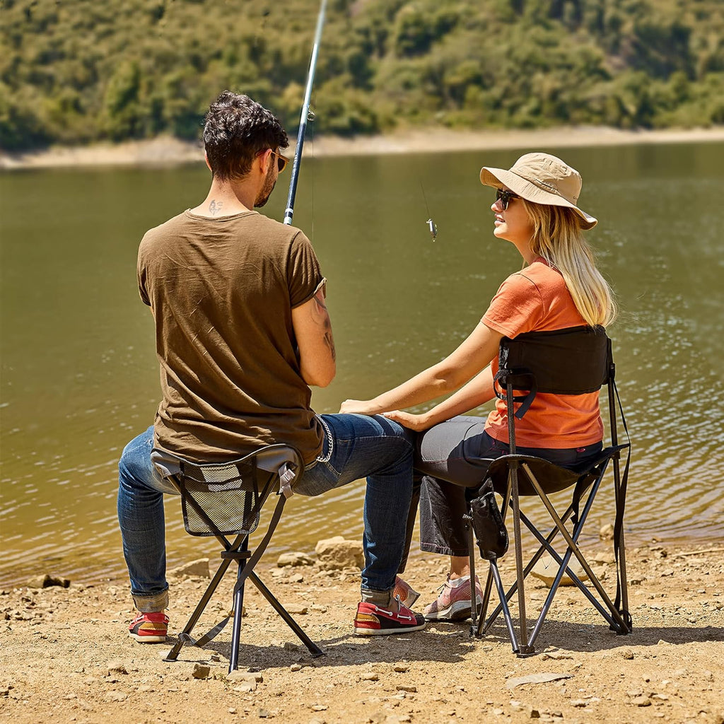 Portal Extra Large Quick Folding Tripod Stool with Backrest Fishing Camping Chair with Carry Strap