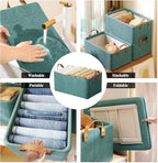 AARAINBOW 4 Pcs Closet Clothes Organizer with Handle, Fabric storage Box with Steel Frame Stackable Shelf Storage Baskets Foldable Storage Baskets for Organizing clothes Toys, 23L (4 Green)