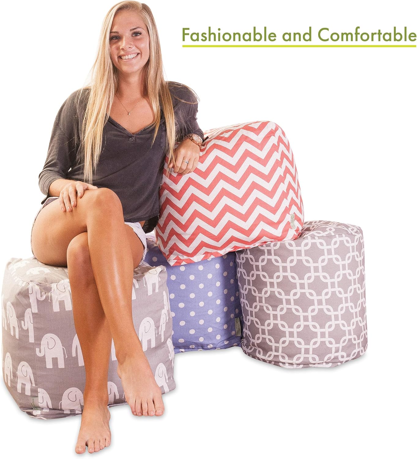 Majestic Home Goods Aquamarine Small Polka Dot Indoor Bean Bag Ottoman Pouf 16" L x 16" W x 17" H