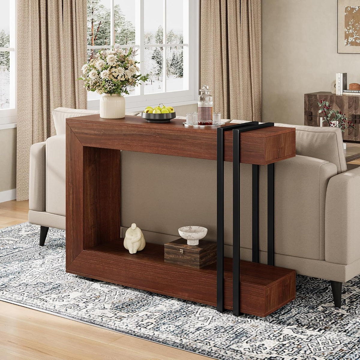 Einhomn 42.5" Console Table Behind Couch, 2-Tier Narrow Entryway Table with Storage, Wood Sofa Tables for Entrance/Hallway/Living Room/Foyer, Walnut Brown