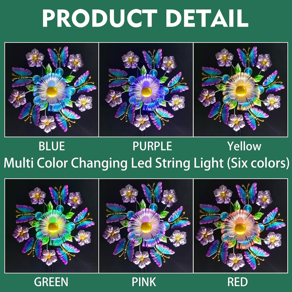 Solar Wind Spinners Outdoors for Yard and Garden - 40 Inch Metal Wind Sculpture, Outdoor Kinetic Windmill with Multi-Color Led Lights for Patio, Lawn & Garden Decoration (Butterfly)