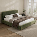 Merax Queen Velvet Fabric Platform Bed with Curved Headboard, Olive Green