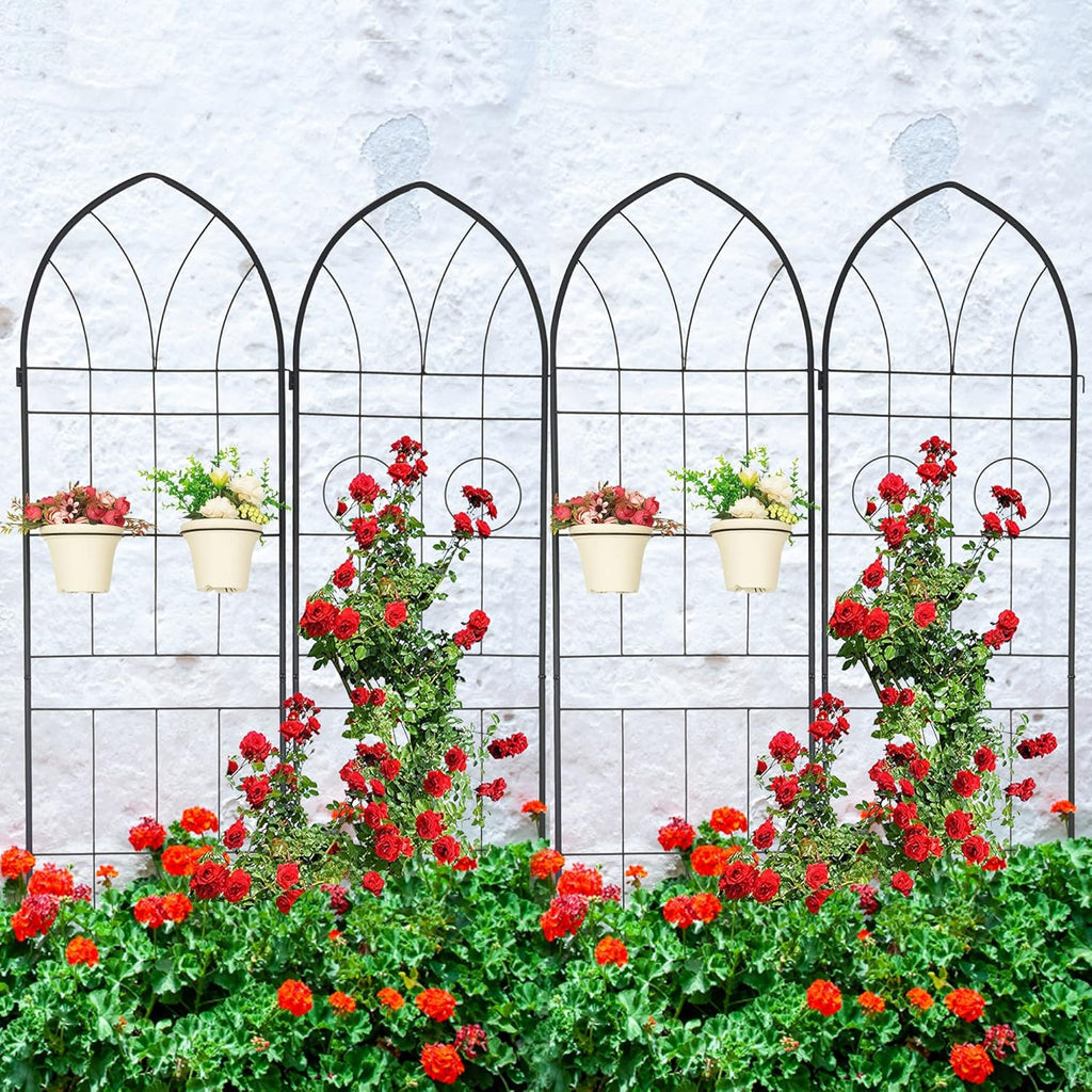 4 Pack Metal Garden Trellis 78.7" H Garden Fence Rustproof Trellis for Climbing Plants Support Roses Flower Outdoor Lawn Black