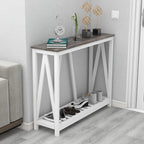 Entryway Table, 39" Farmhouse Console Table with Shelf Narrow Foyer Table | | 2-Tier Open Shelf,V-Shape Anti-Tip Legs,Slim Narrow Design,Sofa Table Use,Two-Tone Finish,30-Min Easy Assembly,Oak Grey