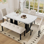 Dining Bench, Rubber Wood Dining Room Bench with Linen Upholstered Seat, for Kitchen, Living Room, Hallway, Kitchen, Entryway, Beige