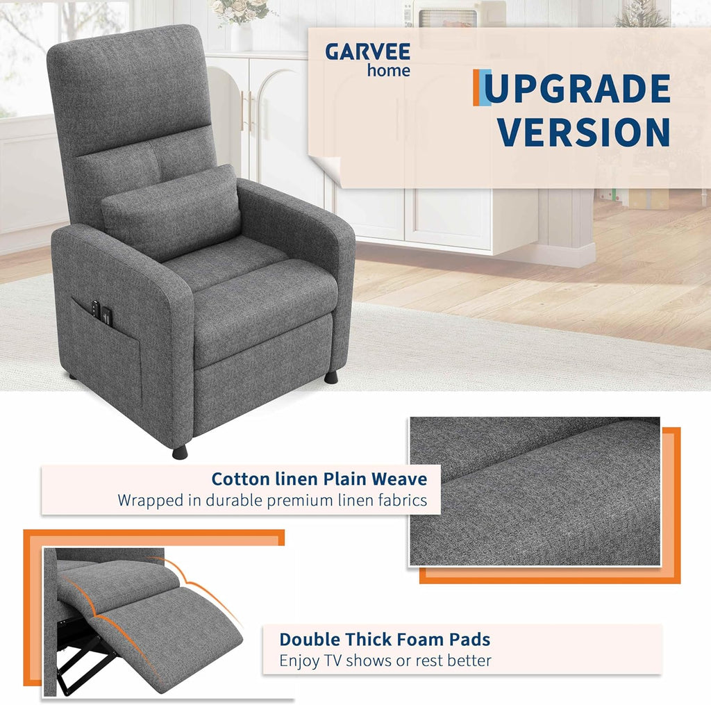Garvee Power Recliner Chair, Adjustable Electric Recliner Ergonomic Overstuffed Single Sofa, Padded Seat, Side Pockets and USB Port, Home Theater Seating for Living Room