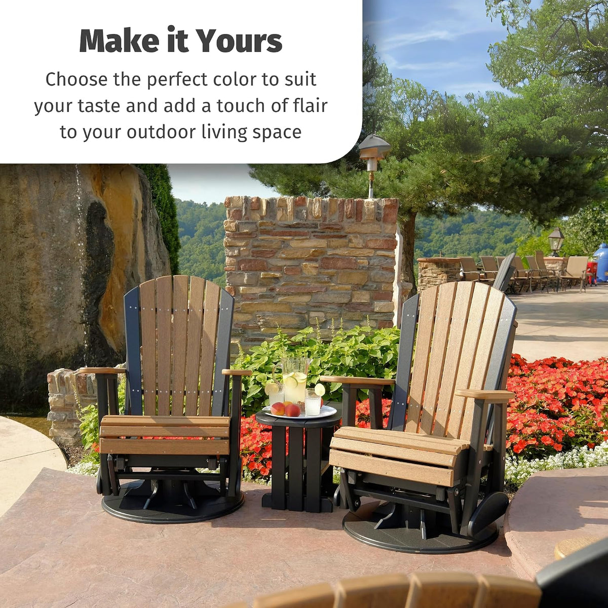 LuxCraft 2' Adirondack Outdoor Swivel Glider Chair, Patio Gliding Rocker, Swiveling Glider Rocking Chair for Outside (Dove Gray & Black)