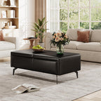 47 Inches Ottoman with Storage, Rectangle Faux Leather Ottoman Bench/Footrest/Shoes Bench, Upholstered Coffee Table for Living Room, Bedroom, Entryway, Black