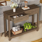 Gizoon Console Table with 2 Drawers, 2-Tier Wood Entryway Table with Storage Shelves, 39" W Wood Accent Sofa Table for Front Hall, Hallway, Living Room, Dark Brown