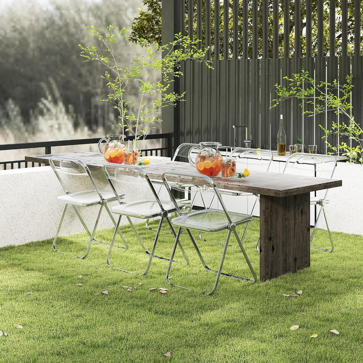 Real Relax Acrylic Folding Chairs,Foldable & Stackable Clear Chairs with Metal Chrome Frame, Indoor and Outdoor, for Home, Office, Party & Events,Set of 6,350LB,Transparent