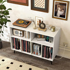 LOKO Large Record Player Stand, Vinyl Record Holder with Built-in Power Outlet, Open Shelves & Compartments, Turntable Display Stand for Living Room, Bedroom, Office (White)