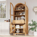 71" Arched Kitchen Pantry Cabinet with Glass Doors, Farmhouse Pantry Cabinet with Door Shelves and Drawer, Tall Cupboard with Adjustable Shelves for Kitchen, Dining Room, Natural