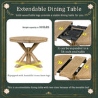 LUMISOL Round Dining Table Set for 4, Farmhouse Kitchen Table Set with Extendable Round Dining Table & 4 Upholstered Chairs, 5-Piece Solid Wood Table and Chairs Set for Dining Room, Natural