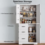 IRONCK Pantry Cabinet, Kitchen Storage Cabinet with 3 Door & Drawer, White | Adjustable Shelf. 67.5inch Tall. 5 Tier Freestanding. 150 lbs Per Shelf. Modern Style. FSC-certified Wood. Anti-tip.