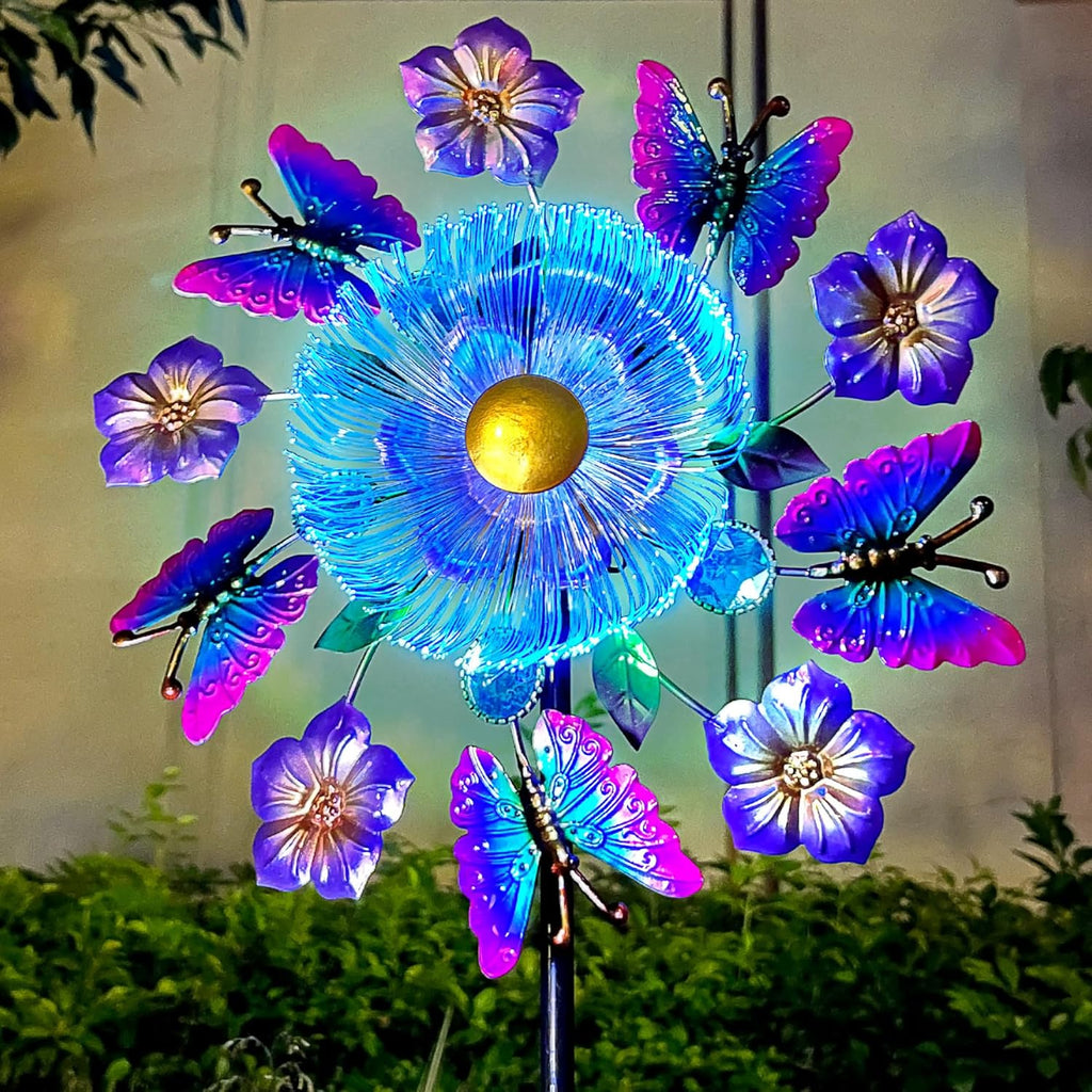 Solar Wind Spinners Outdoors for Yard and Garden - 40 Inch Metal Wind Sculpture, Outdoor Kinetic Windmill with Multi-Color Led Lights for Patio, Lawn & Garden Decoration (Butterfly)