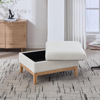 Setawix 33.86" Large Storage Ottomans for Living Room,Boucle Upholstered Ottoman Coffee Table with Tray,Mid Century Modern Ottoman Seat with Storage Footrest for Bedroom (Ivory+Natural Legs)