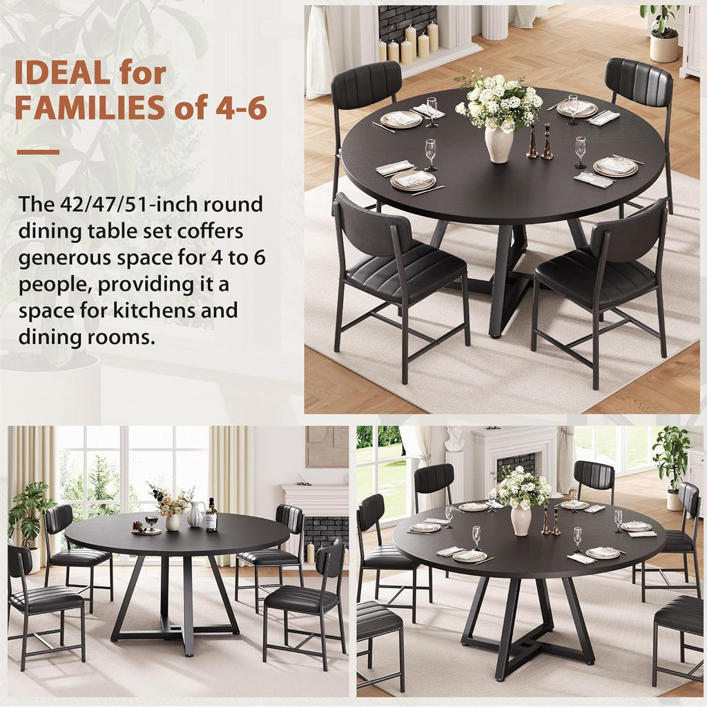 Jocoevol 51" Round Dining Table Kitchen Dining Room Circle Dinner Pedestal Table for 4 6 8, Space Saving Wood Kitchen & Dining Room Furniture (Black)