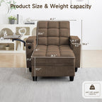 hansones 41.7" Oversized Chaise Lounge Chair Indoor, 3-in-1 Convertible Sleeper Lounger with Adjustable Backrest, Deep Seat Reading Chair with Armrest Storage, Swivel Table & Cup Holders