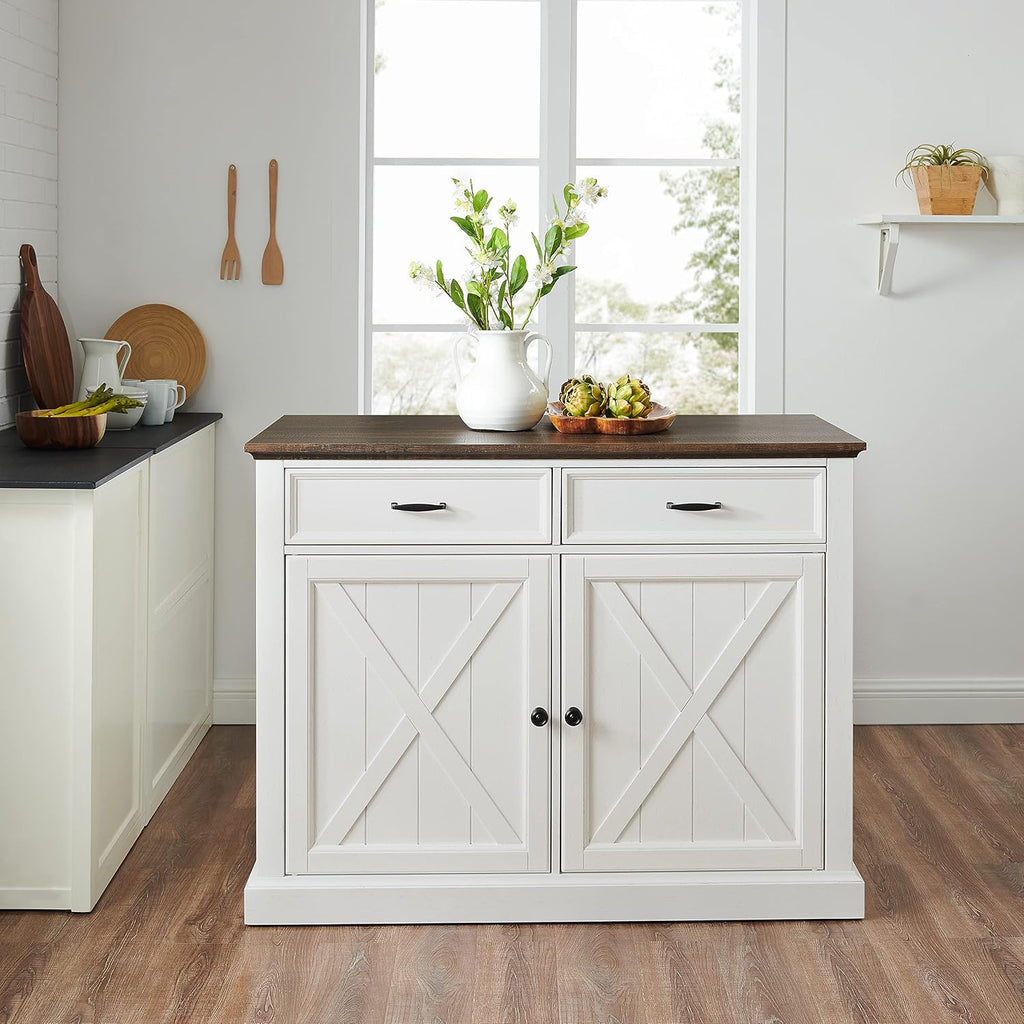 Crosley Furniture Clifton Kitchen Island with Storage Drawers and Shelves, Microwave Stand, Coffee Bar, Distressed White/Black