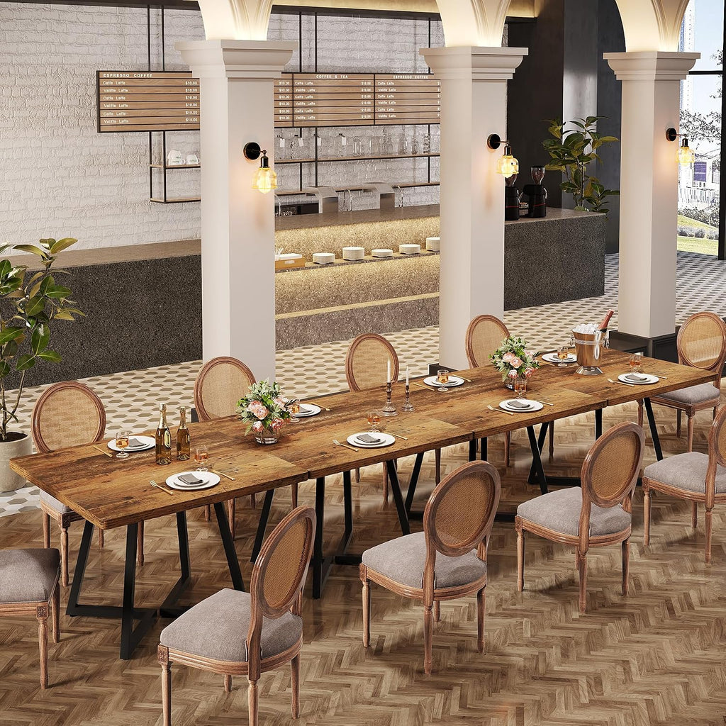 Tribesigns Square Commercial Dining Table Set of 6, 31.5" Dinner Table with Metal Base, Wooden Kitchen Table for Restaurant, Cafe, Bakery, School, Apartment, Dark Brown