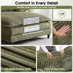 WESTSETLUX 54.8" W Oversized Chaise Lounge Chair Indoor with 5-Position Adjustable Backrest, Corduroy Sleeper Sofa Bed with 3 Pillows, Modern Cloud Couch Chair for Living Room, Bedroom, Green
