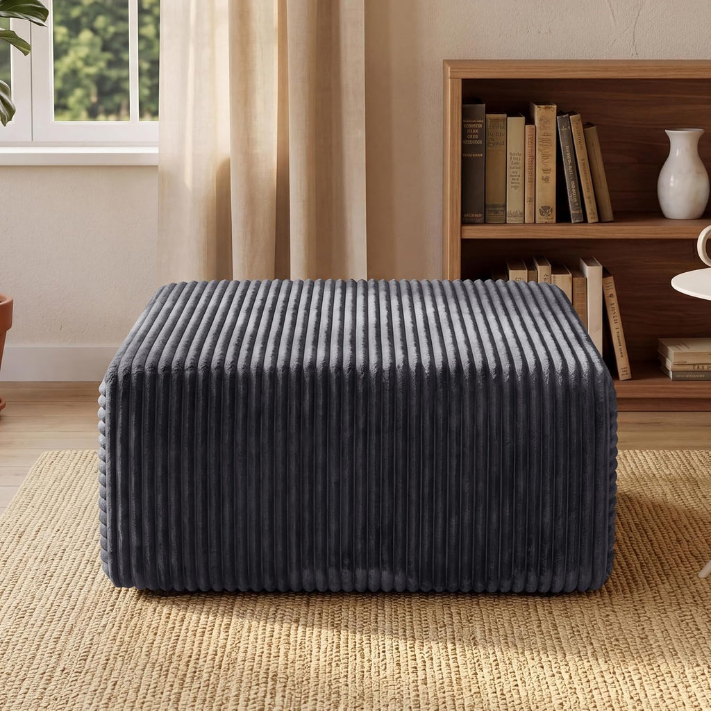33.5'' Plush Fluffy Corduroy Ottoman for Floor Couch in a Box, Modern Compressed Sofa, Small Comfy Square Couch for Living Room, Bedroom, Grey, (Ottoman)