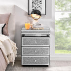 SSLine 3-Drawer Mirrored End Table,Mirrored Nightstand End Tables Bedside Table,Silver Finished Mirror Accent Side Table for Bedroom, Living Room, Entryway,Hallway